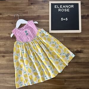 Eleanor Rose Playful Surprise Lemons Gigi Sleeveless Yellow Pink Gingham Dress